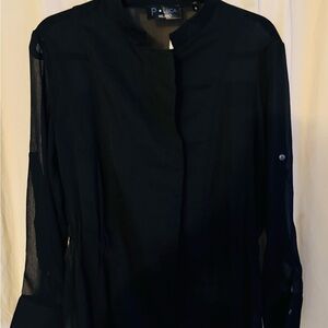 Black Boxy Blouse with Mandarin Collar